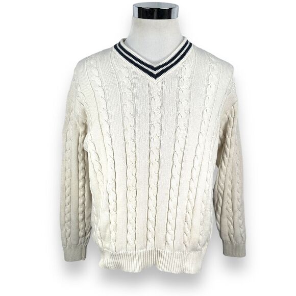 Vintage Gap Tennis Sweater Women’s Large Off White Cable Knit 90s V-Neck - Picture 1 of 11